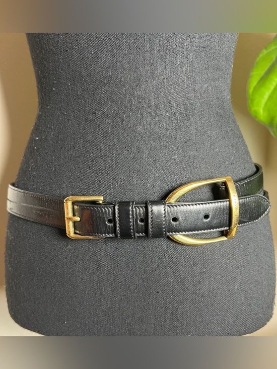 Ralph Lauren RL 67 Women’s Black Leather Belt Gold Tone Stirrup Buckle Large main image 13